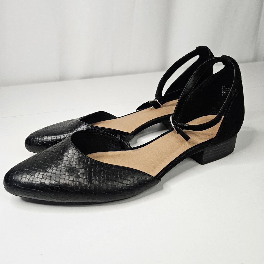 LANE BRYANT Women Sz 9 Wide Flats Shoes Low Wedge Ankle Strap Soft-Soled