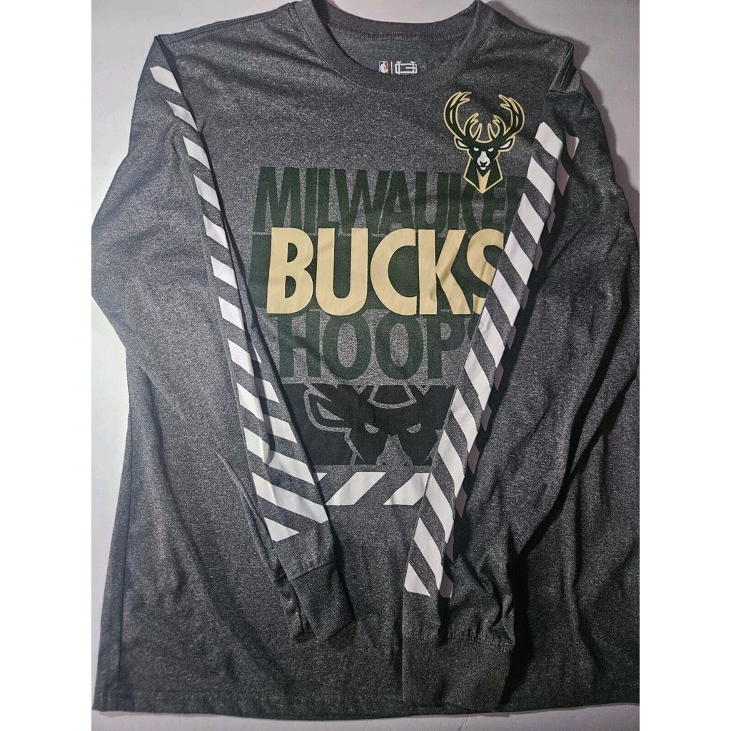 Milwaukee Bucks Ultra Game Dry Fit Long Sleeve Mens Large Grey, Green, White