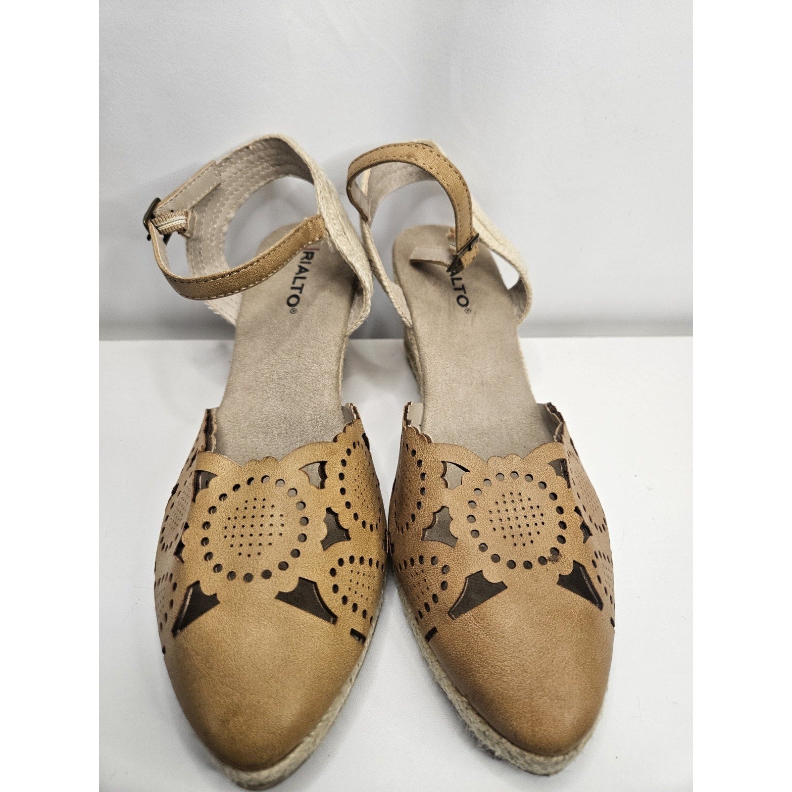 Rialto Coya Womens Sandal 8.5 Tan Leather Ankle Strap Espadrille Wedge Shoes