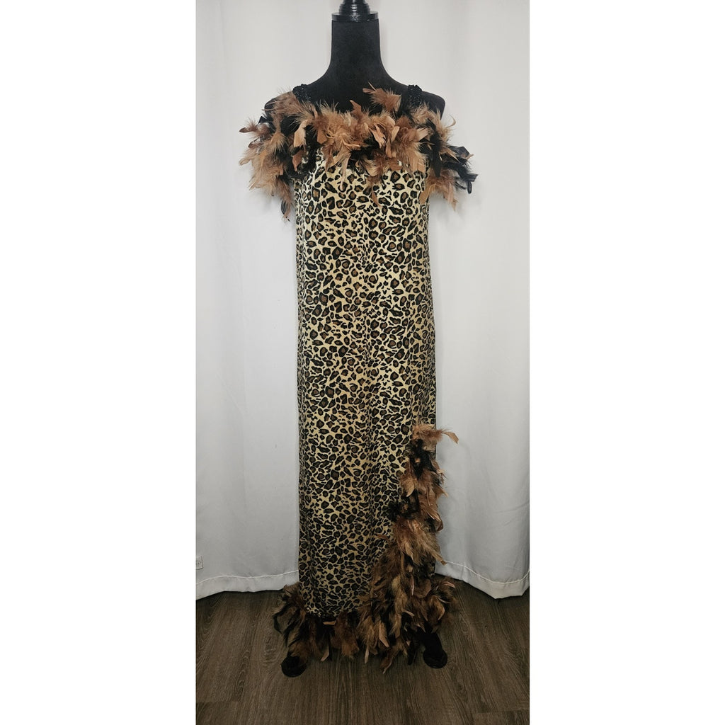 Vintage Leopard Costume Dress Maxi Sleeveless Dress Halloween Glam Size 8/10
