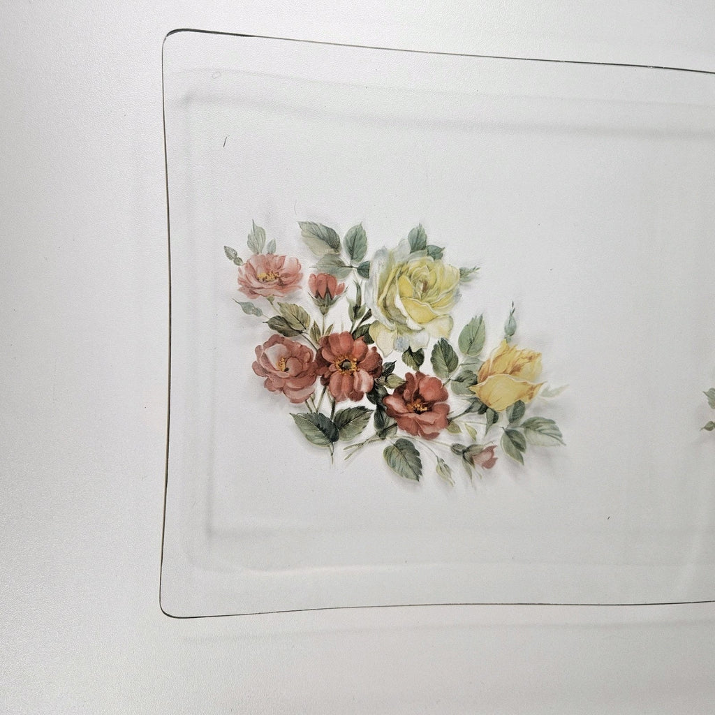 Vintage Viking Glass Hand-Painted Floral Serving Platter Tray Mid-Century Modern