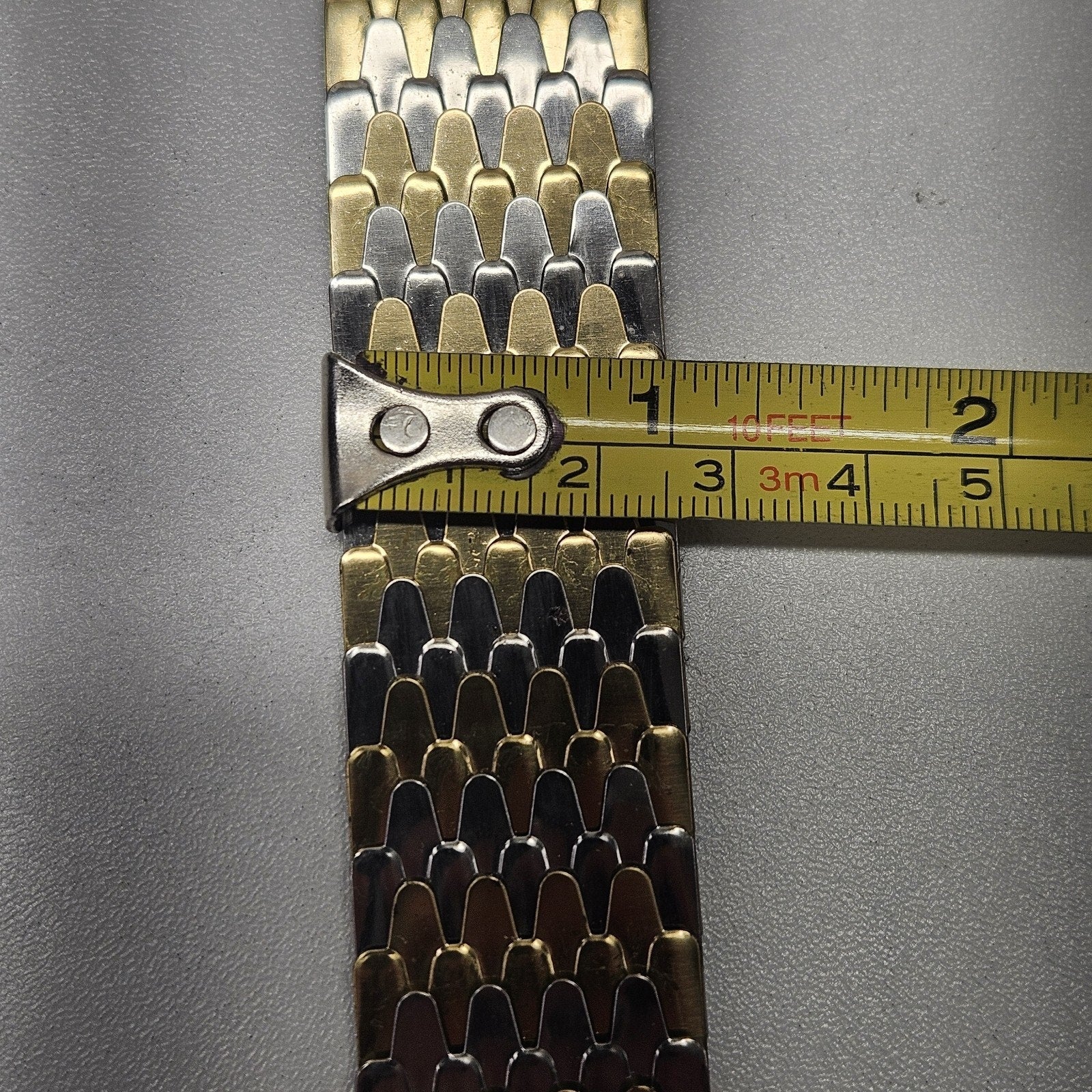 Vintage 1" Metallic Snake Scale Silver Gold Tone Waist Belt Womens Small