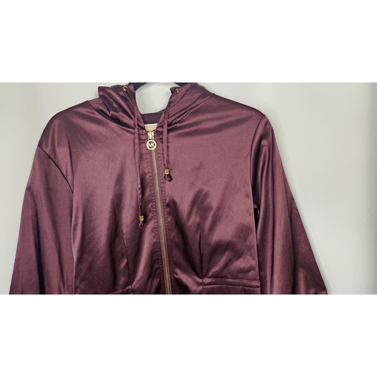 MICHAEL KORS FANCY PURPLE HOODED ANORAK CINCH-WAIST RAINCOAT LONG JACKET P/M