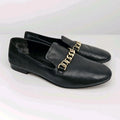 Via Spiga Women’s Leather Loafers Yania Size 7.5 M Black Gold Chain Link