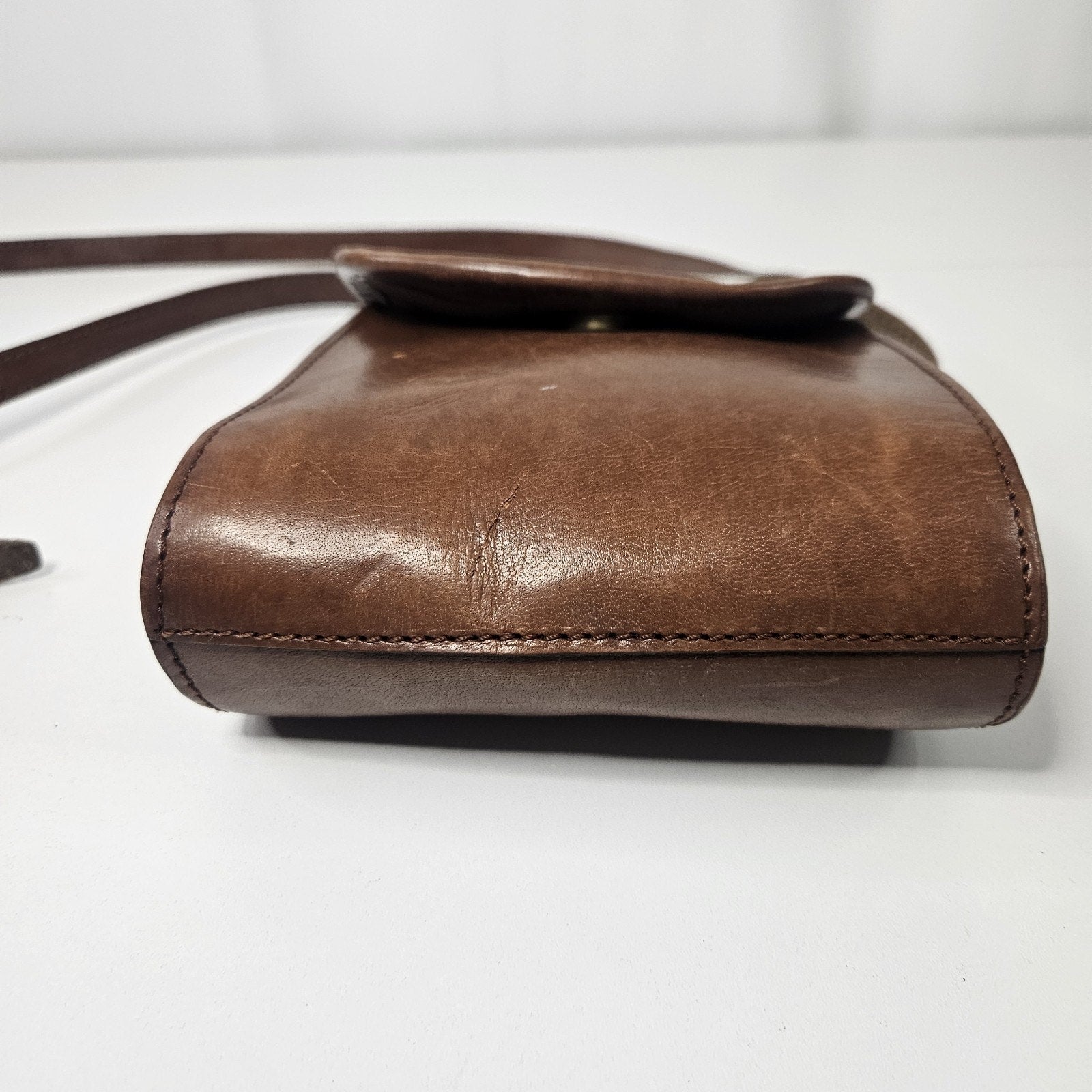 1970s Brown Leather Crossbody Purse Basket Weave Opening Boho Woven Bag Western