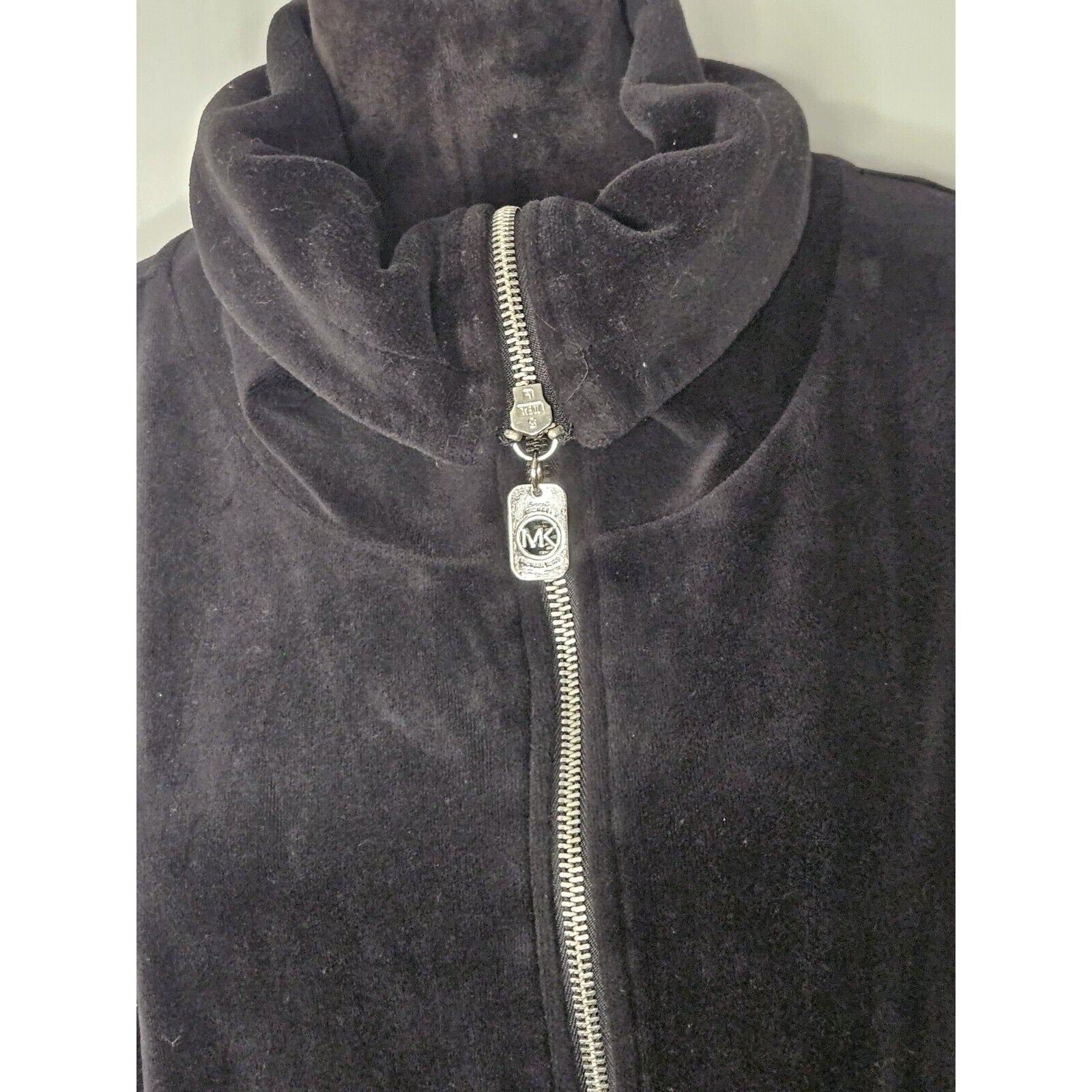 Michael Kors Velour Woman's XL Cowl Neck Full Zip Jacket Black Sweatshirt