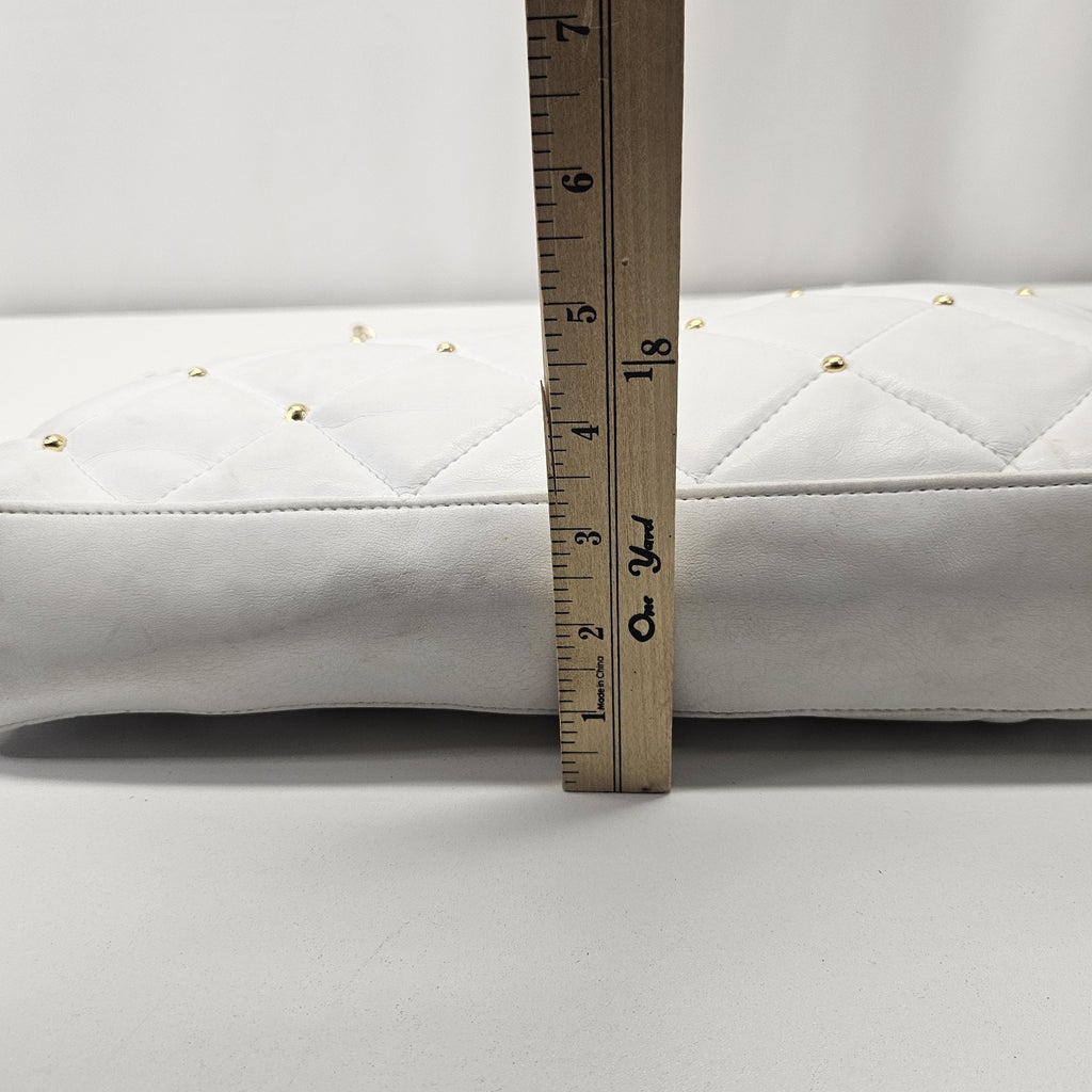 Vtg YS Luxury Quilted White Leather Large Shoulder Bag Tote GoldTone Chain Strap