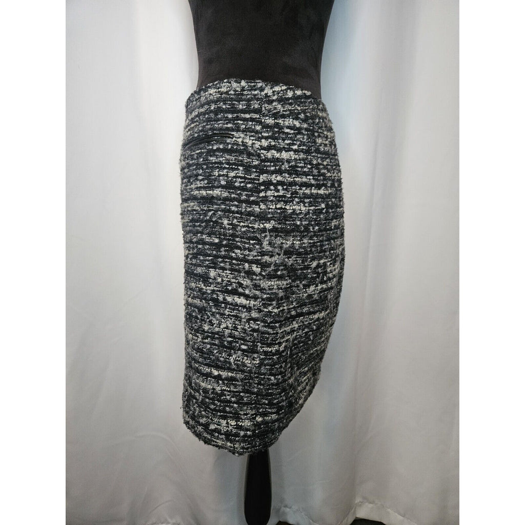 Ann Taylor Black White Wool Blend Skirt Faux Leather Pocket Trim Size 4P