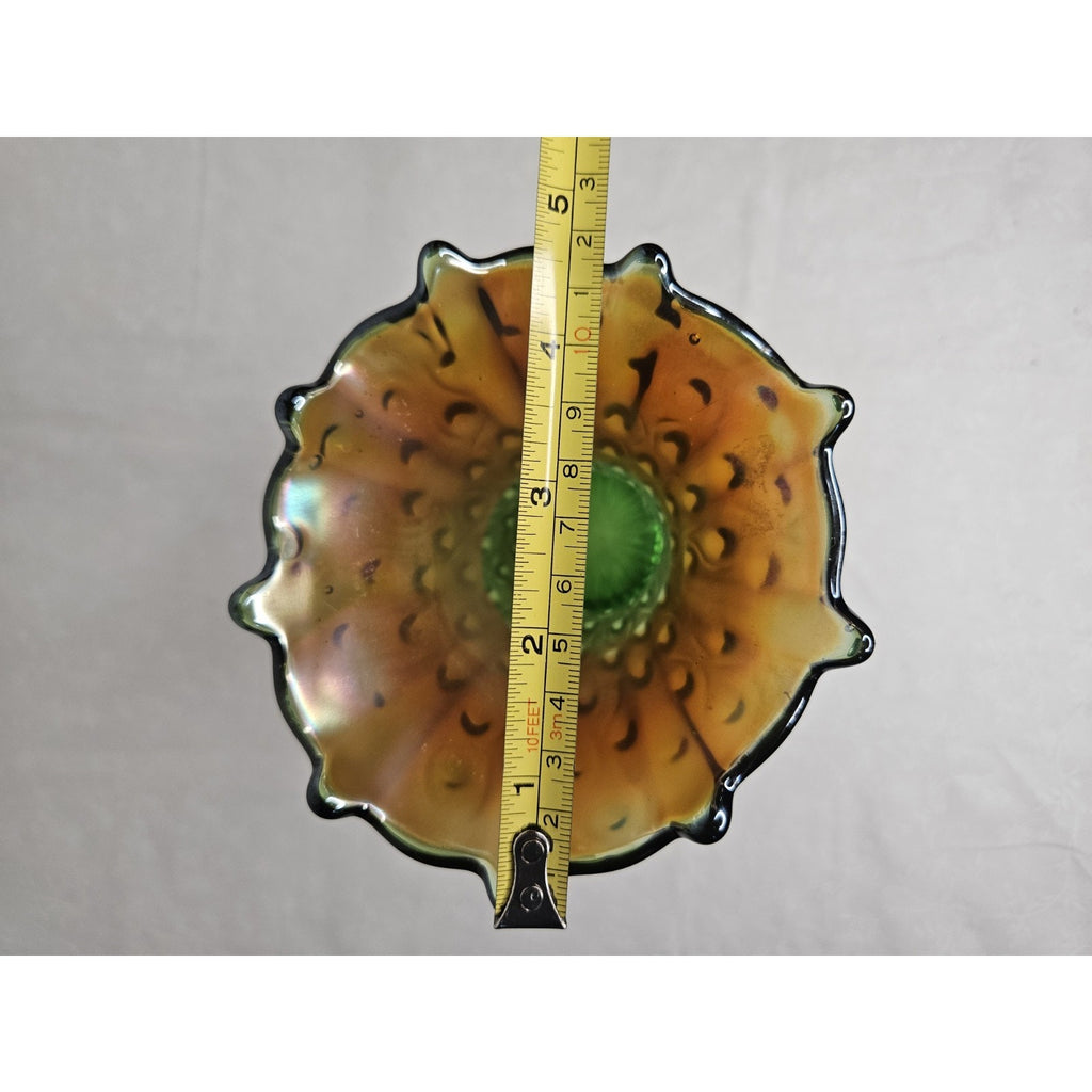 Vintage Northwood Green Carnival Stretch Squat Tree Trunk 7-1/2” Vase