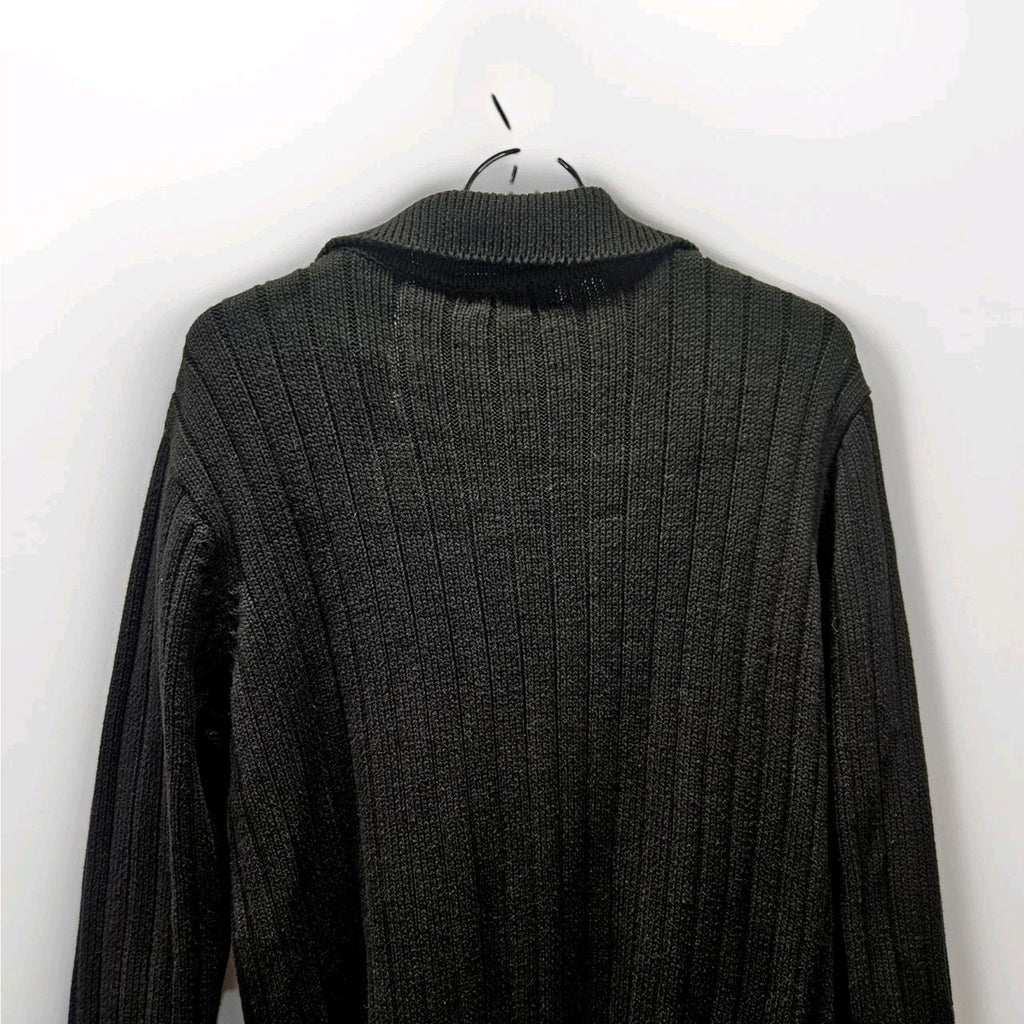 Kikit Ribbed Cotton Knit Long Cardigan Sweater Black Medium Classic Duster