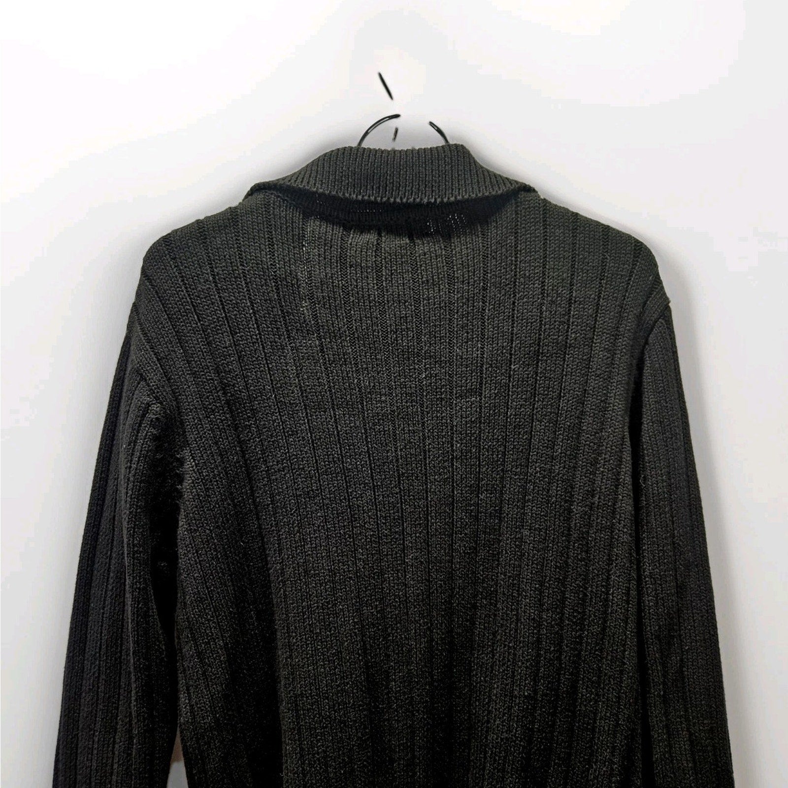 Kikit Ribbed Cotton Knit Long Cardigan Sweater Black Medium Classic Duster
