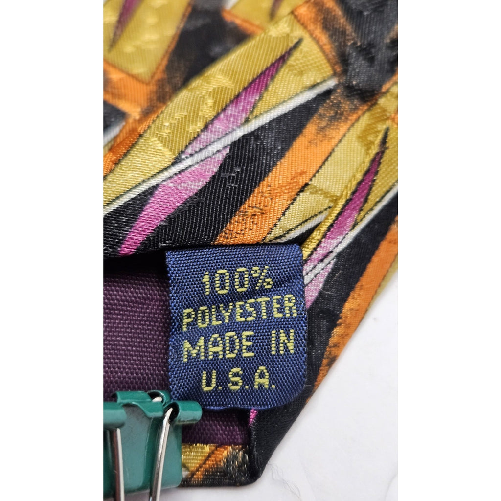 Gianno Vintage Men's Tie Black Orange Pink Geometric Pattern Necktie Made In USA