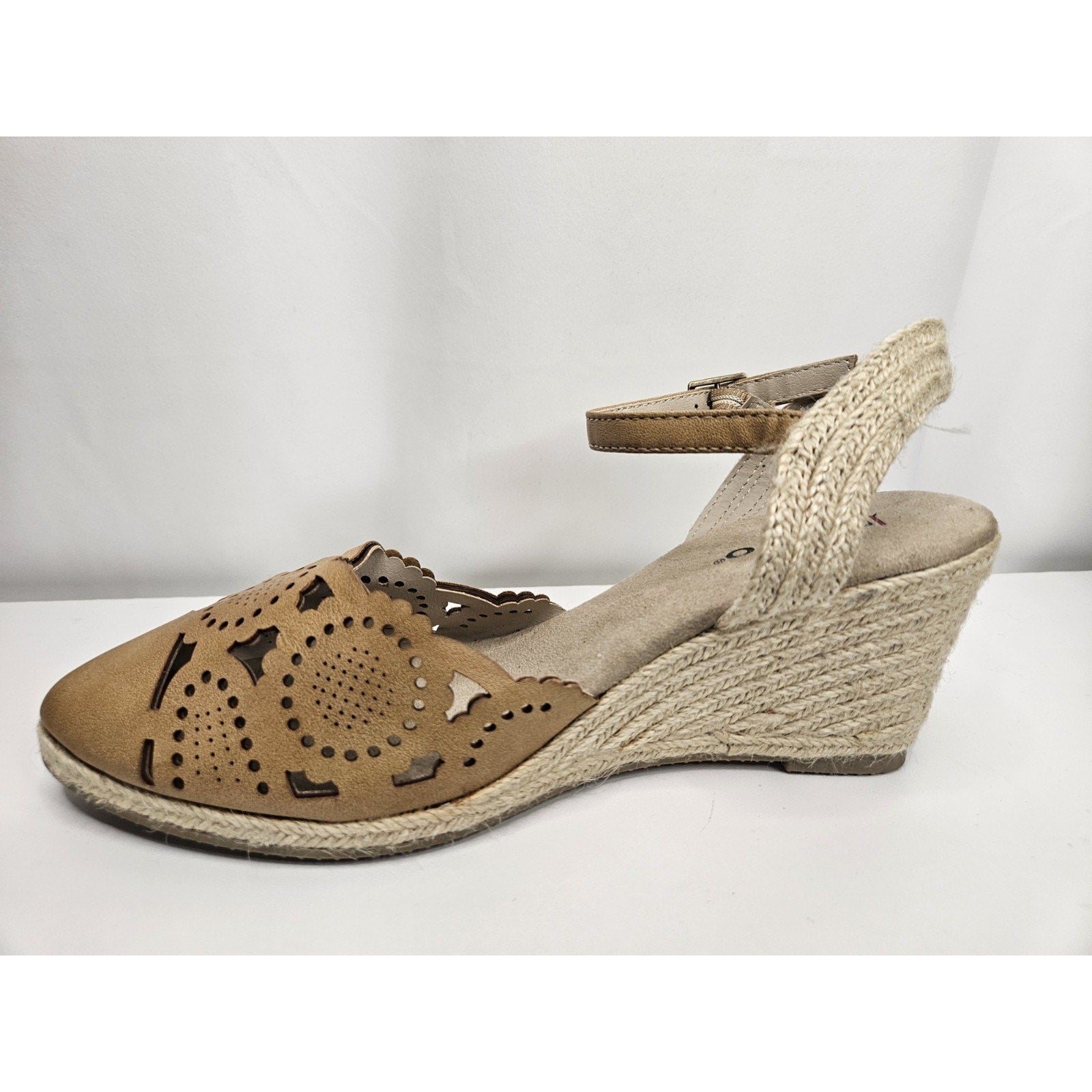 Rialto Coya Womens Sandal 8.5 Tan Leather Ankle Strap Espadrille Wedge Shoes