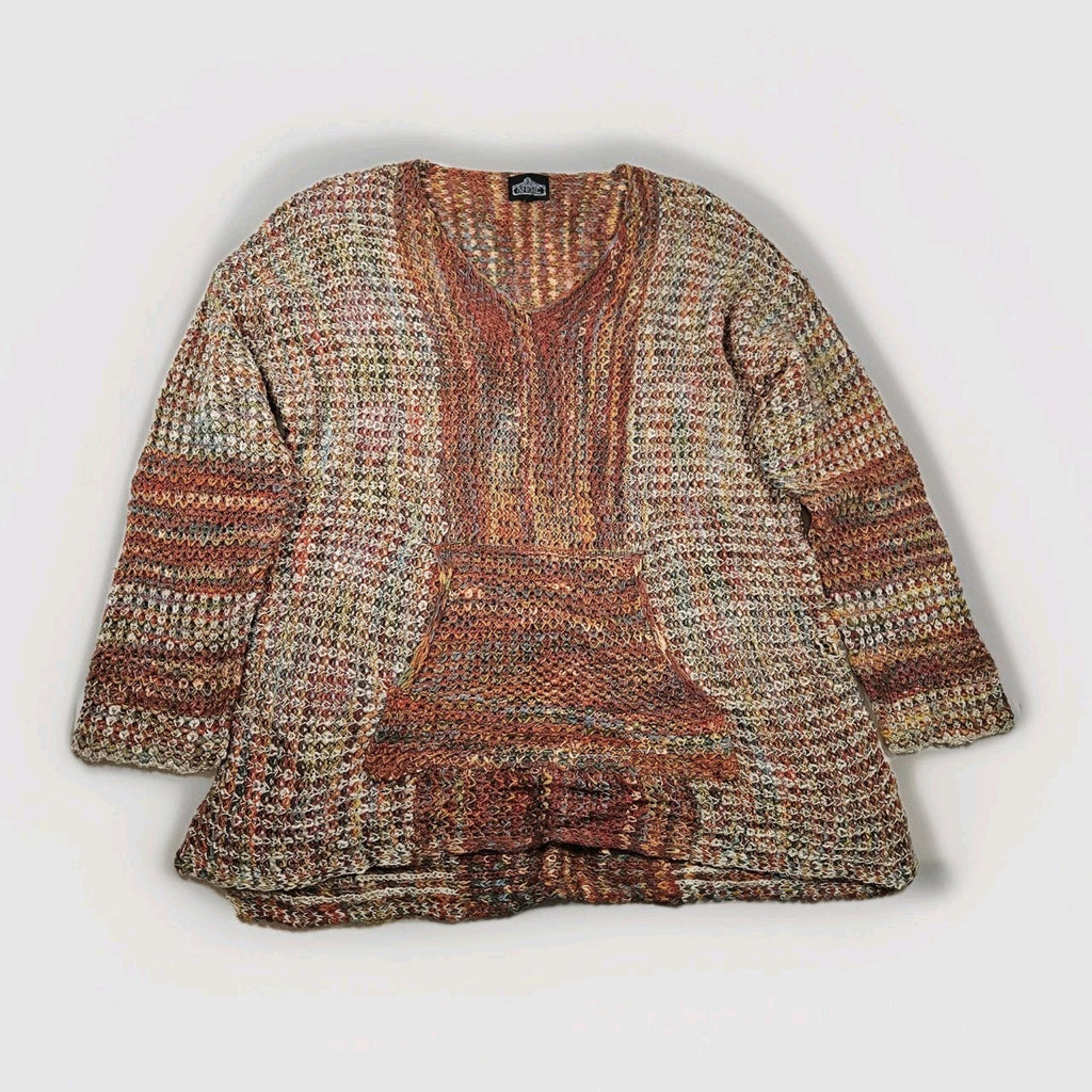 Angie Buckle Space Dye SweaterOpen Knit Boho Pullover Sweater Tunic XL Orange