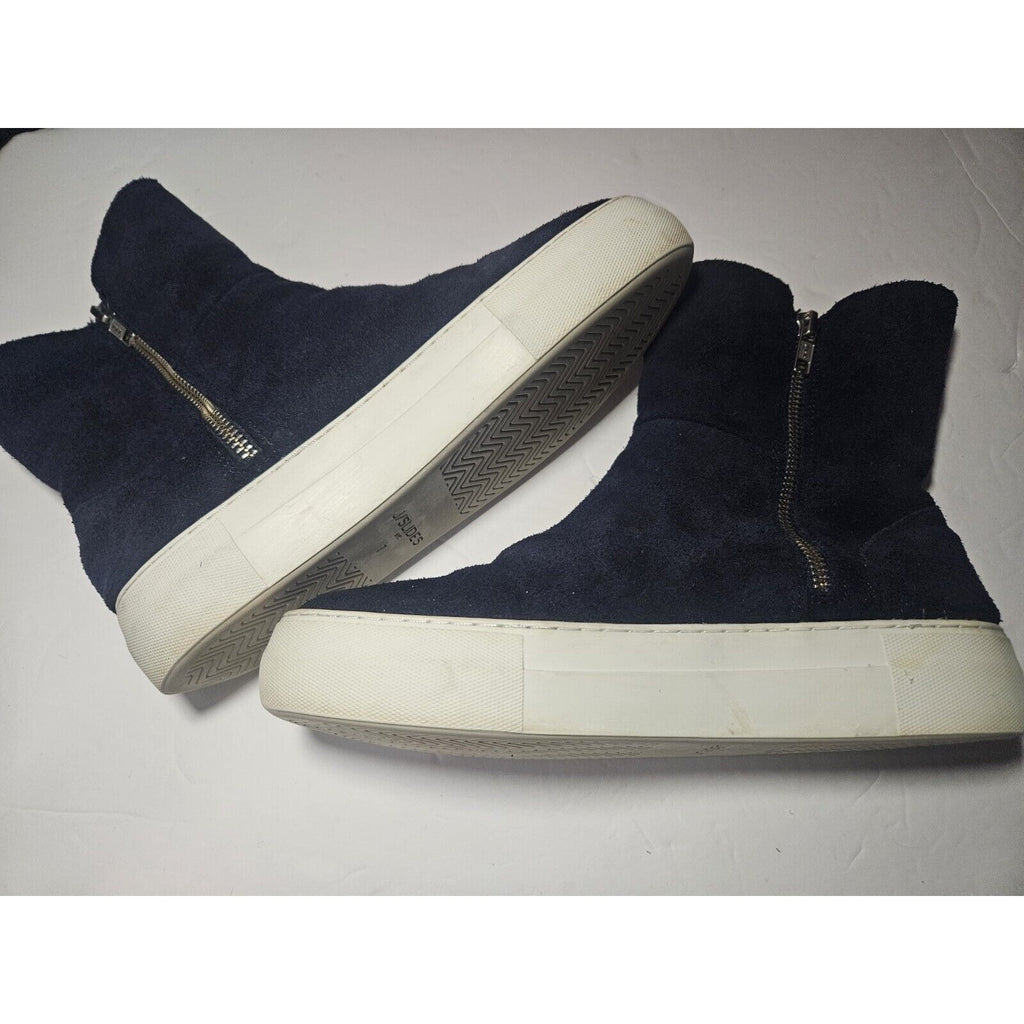 J/Slides NYC Navy Blue Suede Leather Platform Boots Size 7 Zipper Boot Shoes