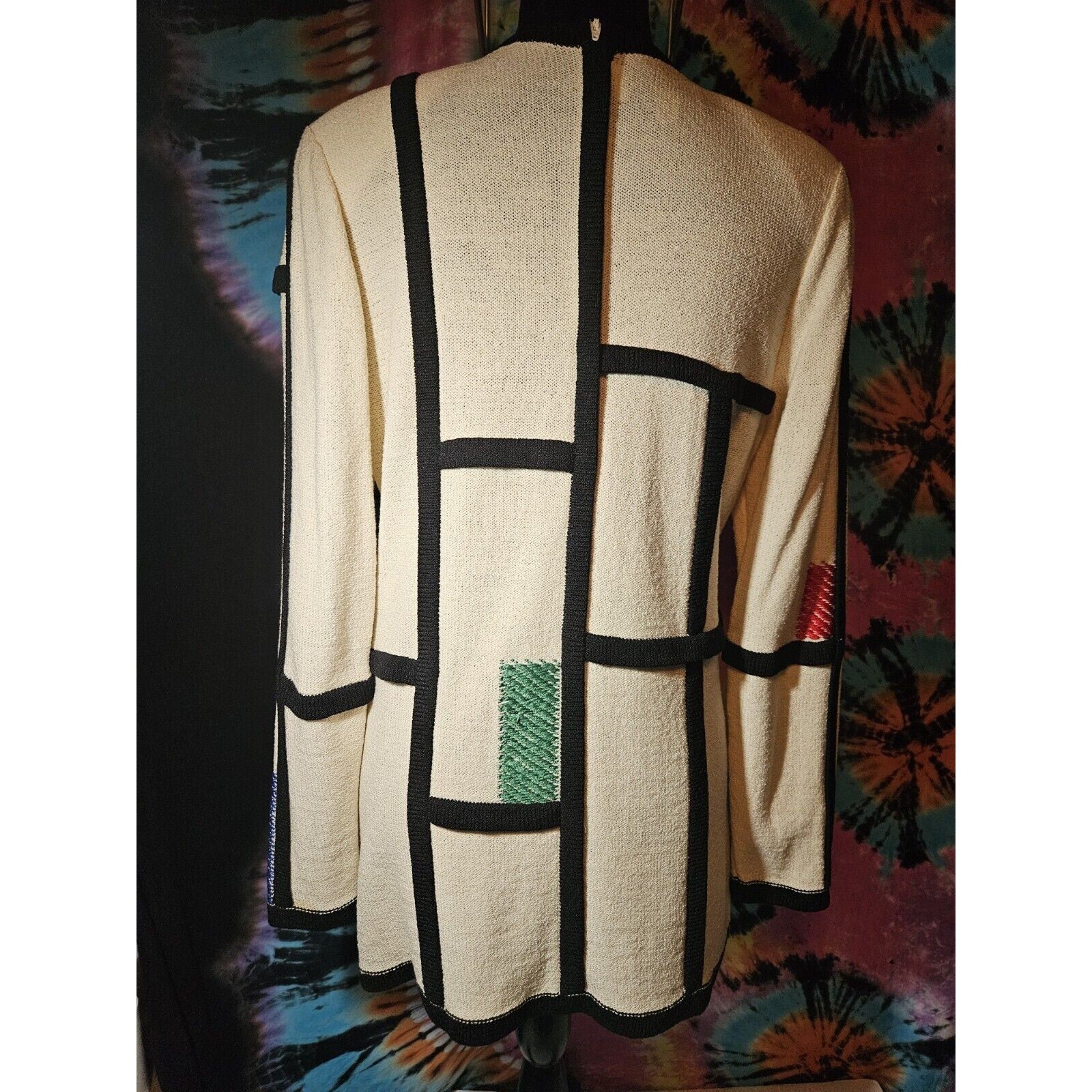 Vintage 80s 90s Viana Knits Tunic Sweater Mondrian Art Color Block 60s Style Size 12