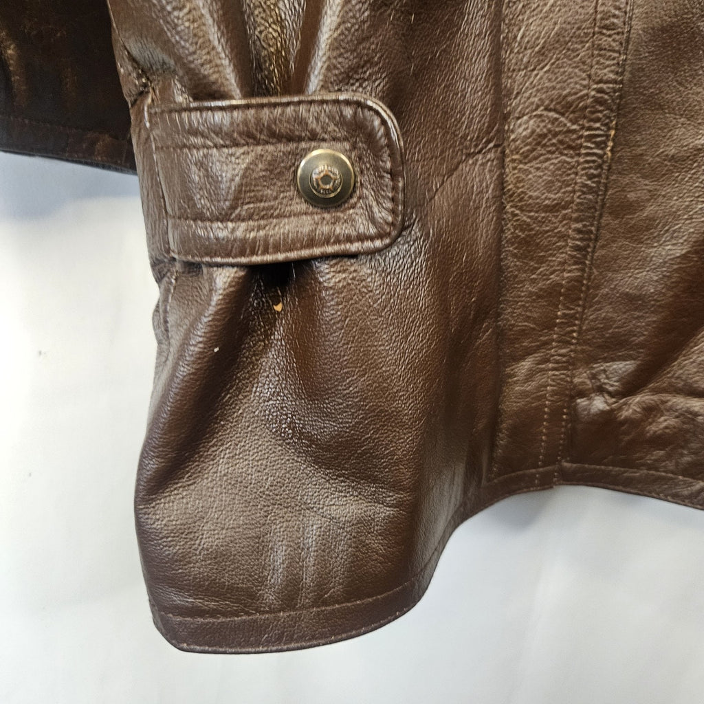 Vintage Alan Michael USA Jacket Mens Small Brown Genuine Leather Overcoat Parka