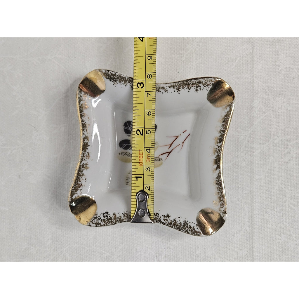Vintage Porcelain Ashtray Japanese Leaf Design With Gold Trim 3" Mid Century