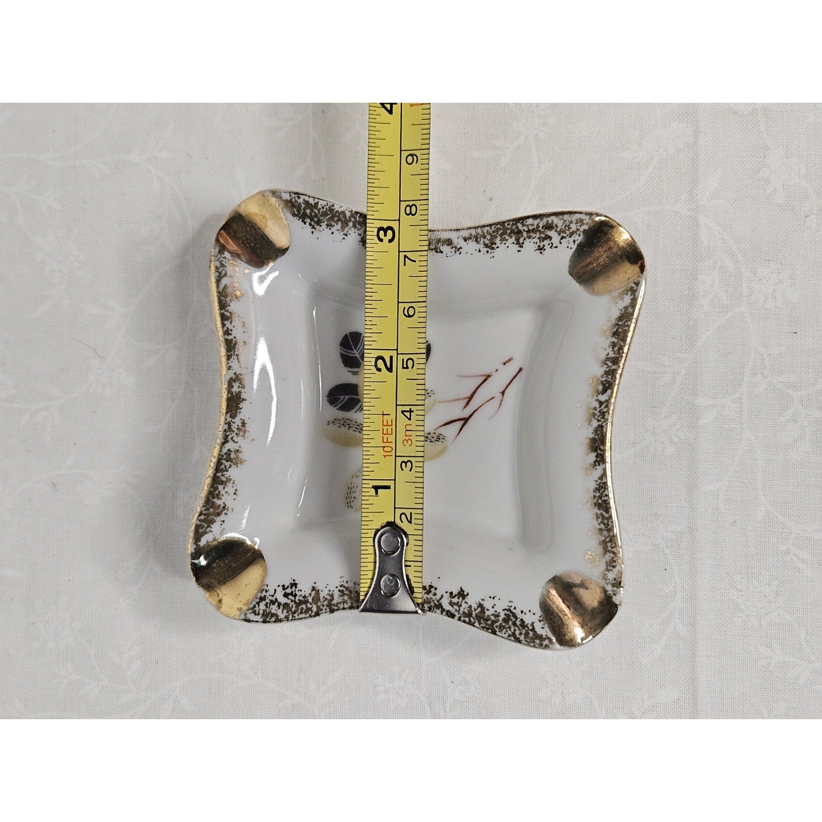 Vintage Porcelain Ashtray Japanese Leaf Design With Gold Trim 3" Mid Century