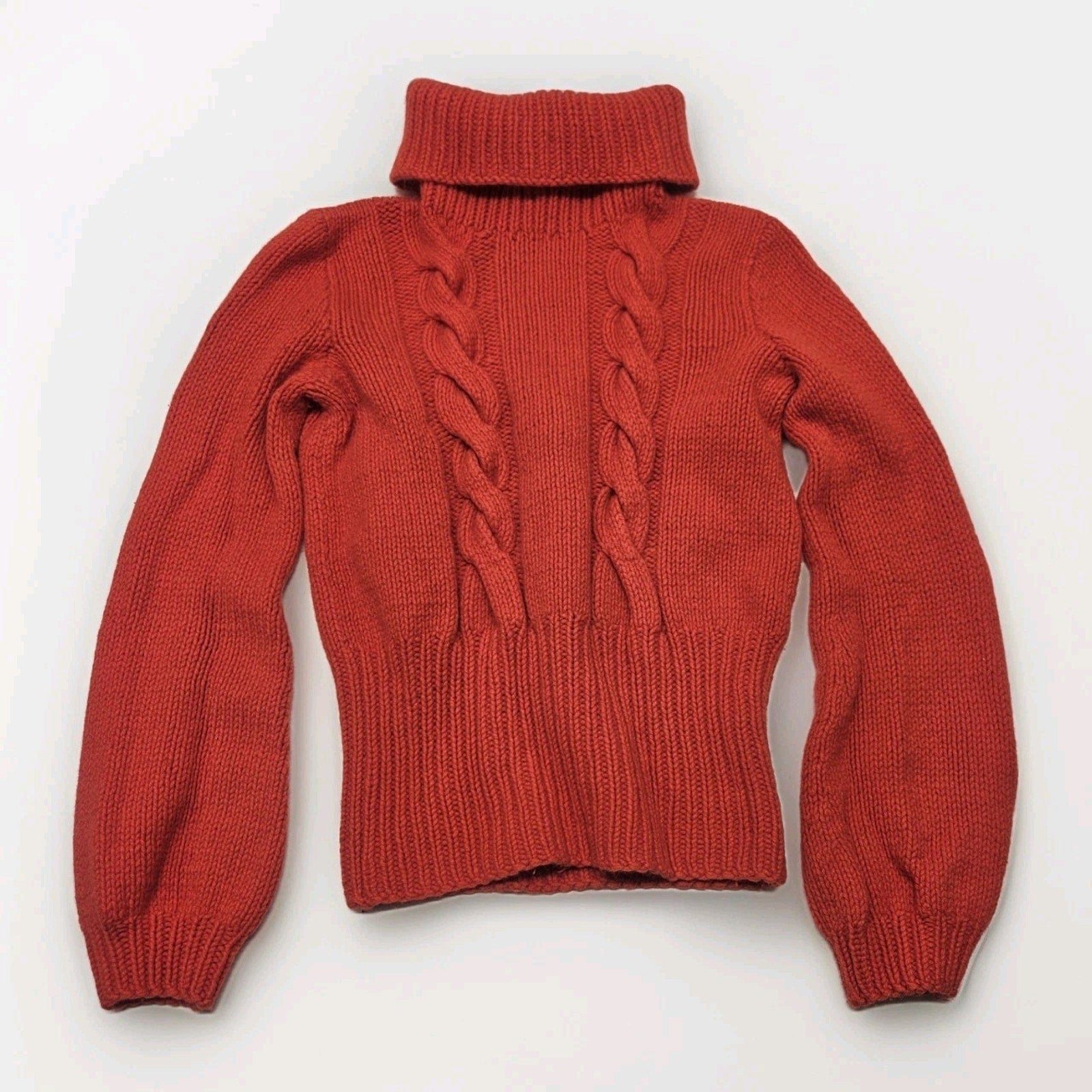 Vintage Venera Arapu Red Cable Knit Turtleneck Pullover Sweater Romanian XS