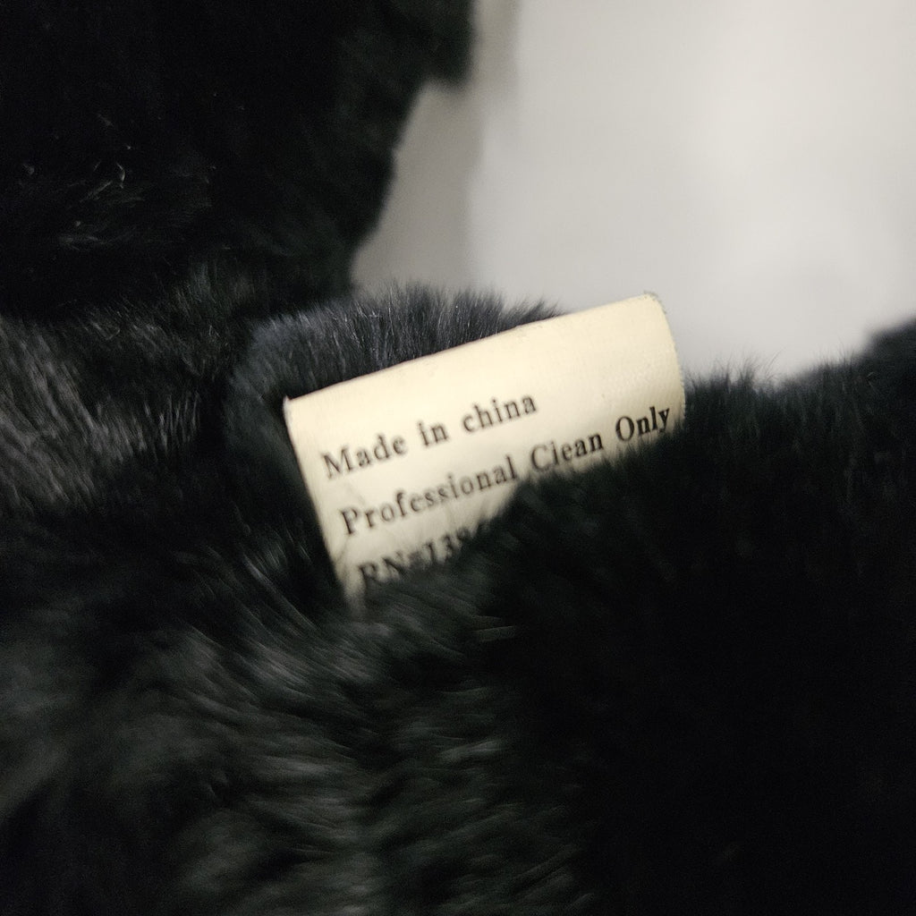 Vtg Genuine 100% Rabbit Fur Pom Pom Black Chunky Neck Warmer Scarf 4x26 Retro