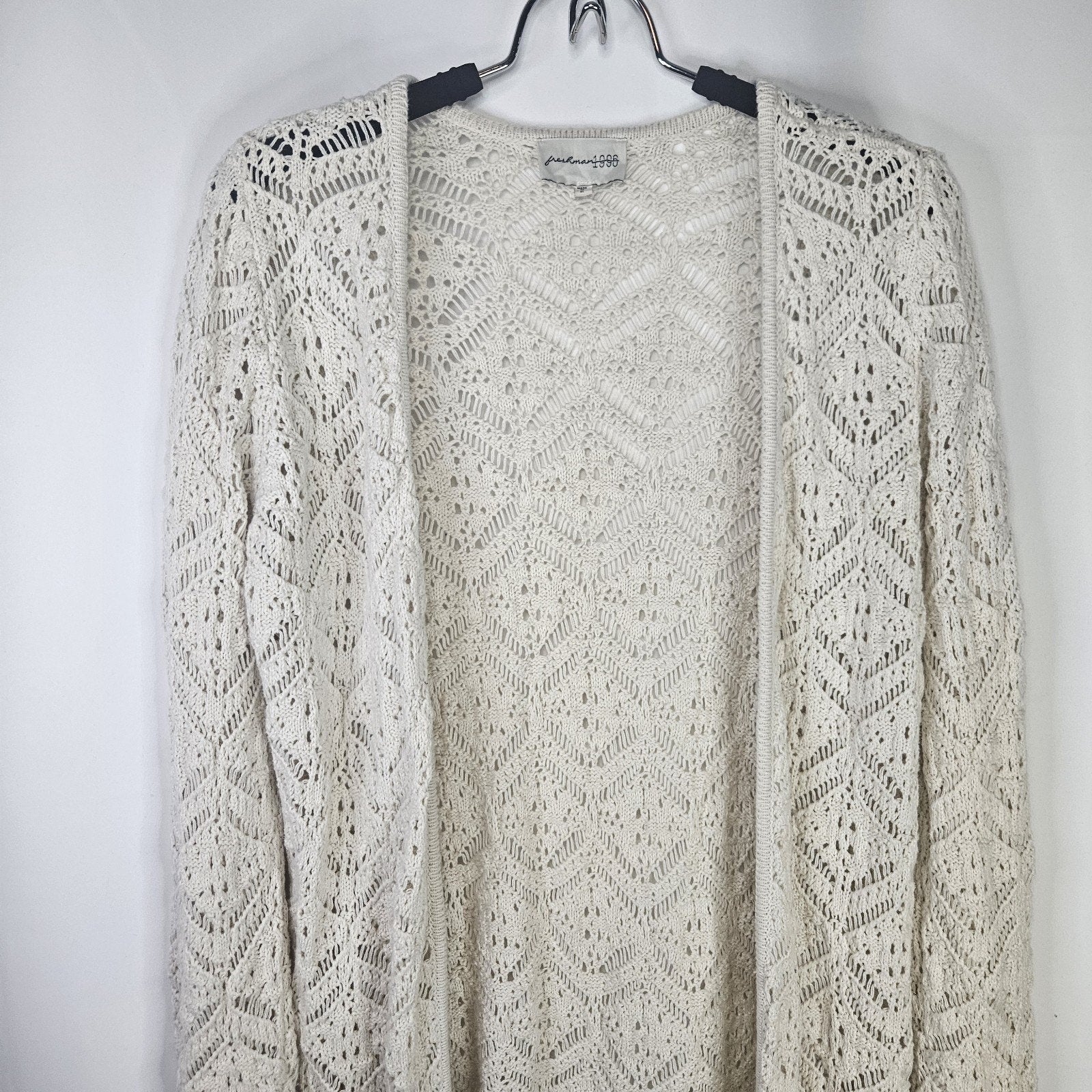 Freshman 1996 White Chunky Knit Long Cardigan Open Front Sz XL