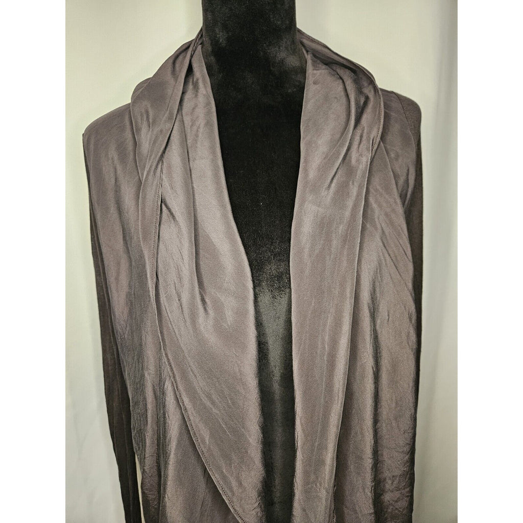 Lia Kes Gray Silk Asymmetrical Hooded Drape Cardigan XS High Fashion Lightweight