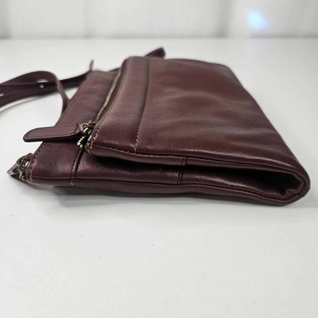 Hobo Merlot Crossbody Bag Strap Faux Leather Womens Handbag Purse Multi Comparts