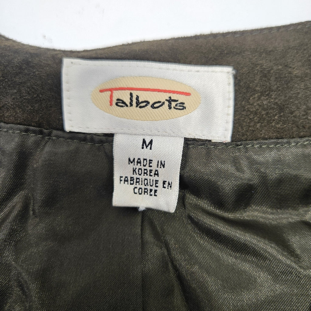 Vtg Talbots Suede Vest Womens Med Olive Green Button Front Preppy Army Western