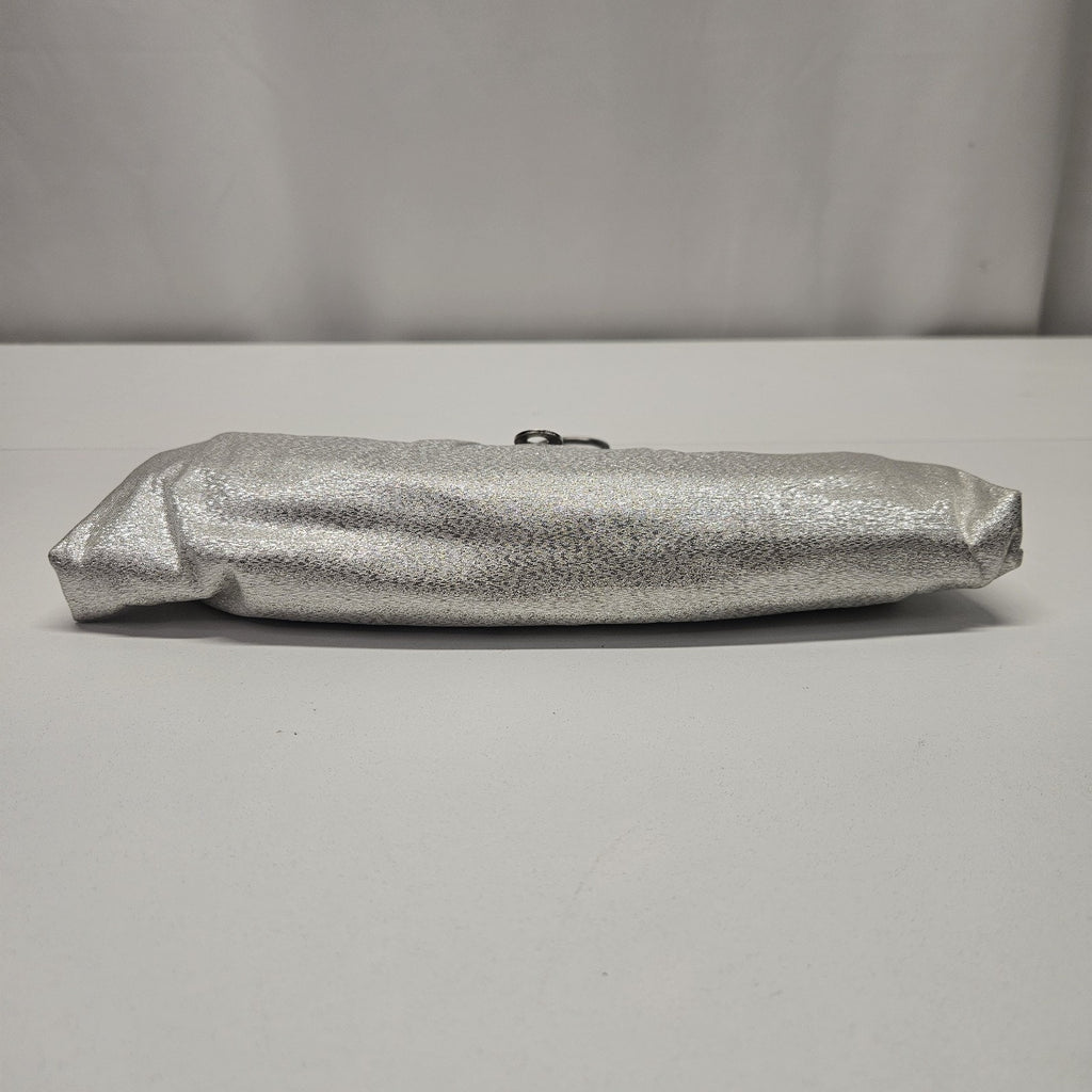 Vintage 50s 60s Retro Mod Silver Metallic Evening Bag Purse Clutch Chain Handle