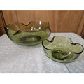 Vintage Anchor Hocking Glass Chip & Dip Bowl Set Green Glass RETRO 9.5" & 5"