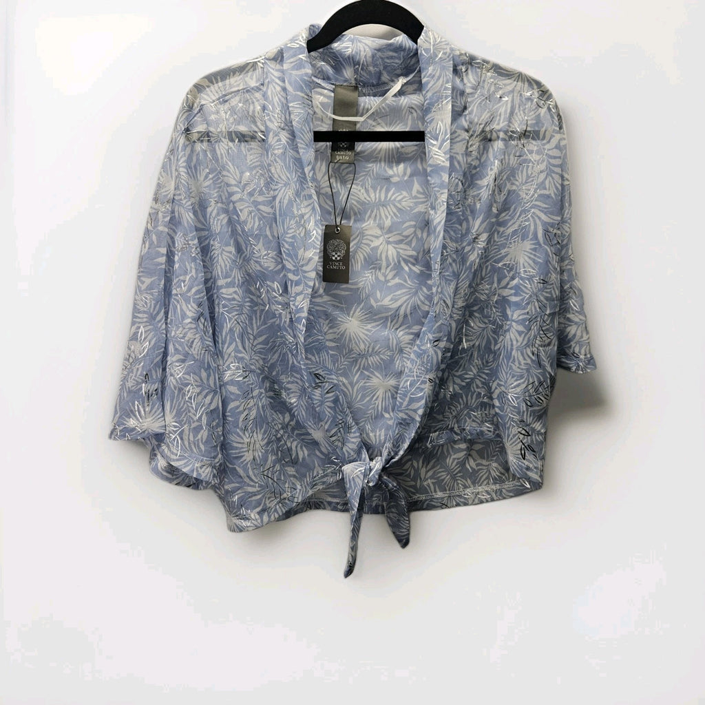 Vince Camuto Kimono Top Tropical Print Sheer Kimono Jacket Tie Waist Blue NWT OS