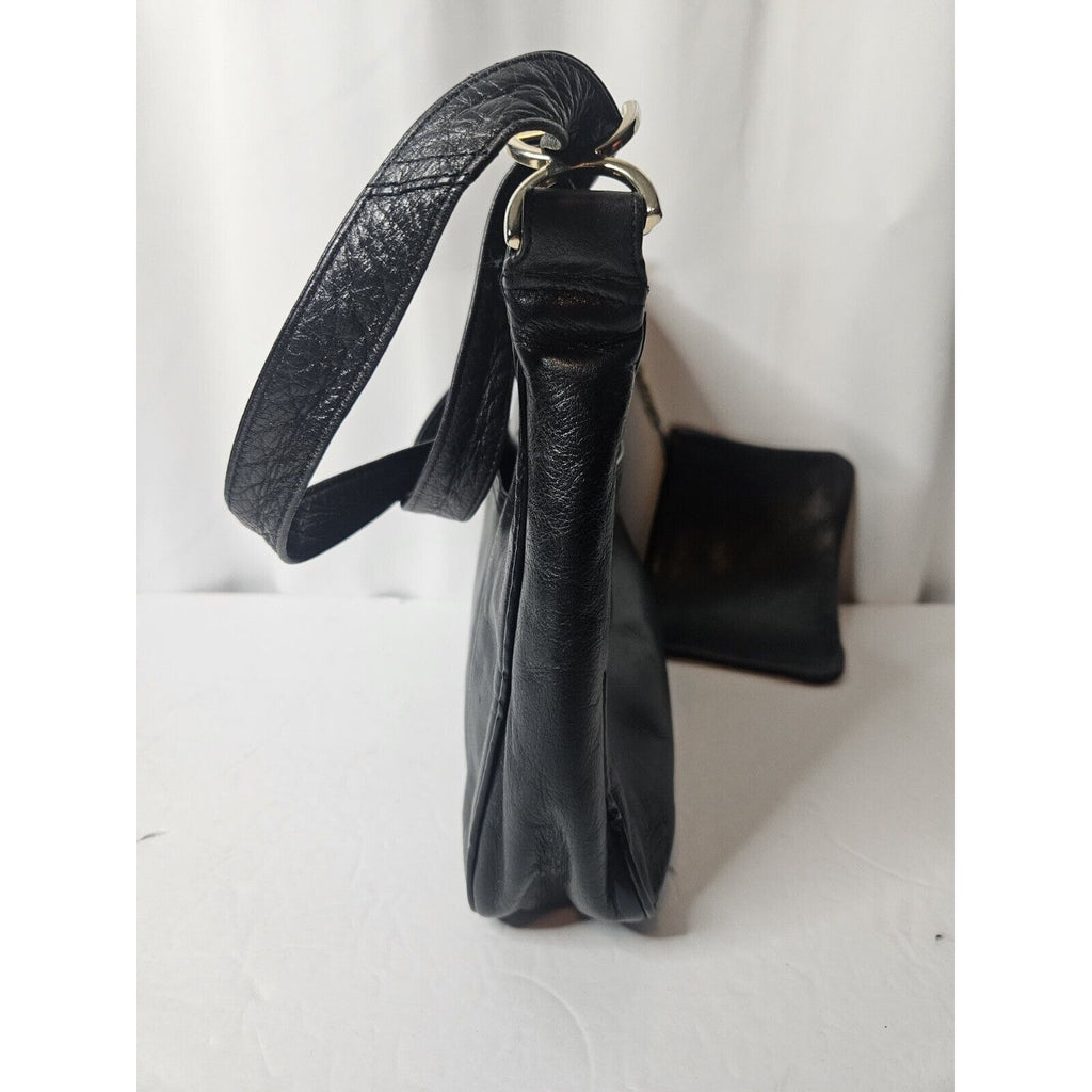 Vintage PALIZZIO Soft Leather Shoulder Bag Handbag Double Zip Coin Purse Black
