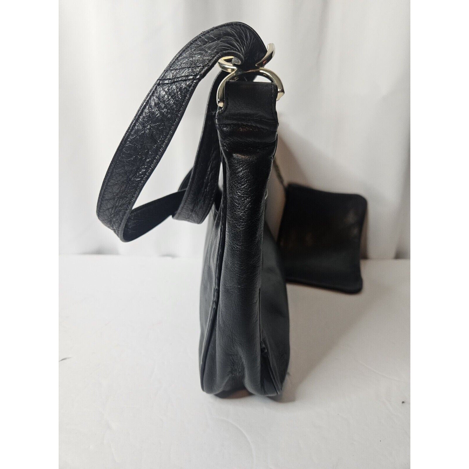 Vintage PALIZZIO Soft Leather Shoulder Bag Handbag Double Zip Coin Purse Black