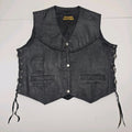 80s 90s Black Leather Snap Button Concho Vest Biker Western Motorcycle Large Vtg