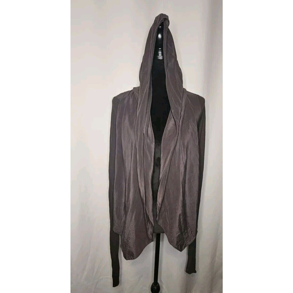 Lia Kes Gray Silk Asymmetrical Hooded Drape Cardigan XS High Fashion Lightweight
