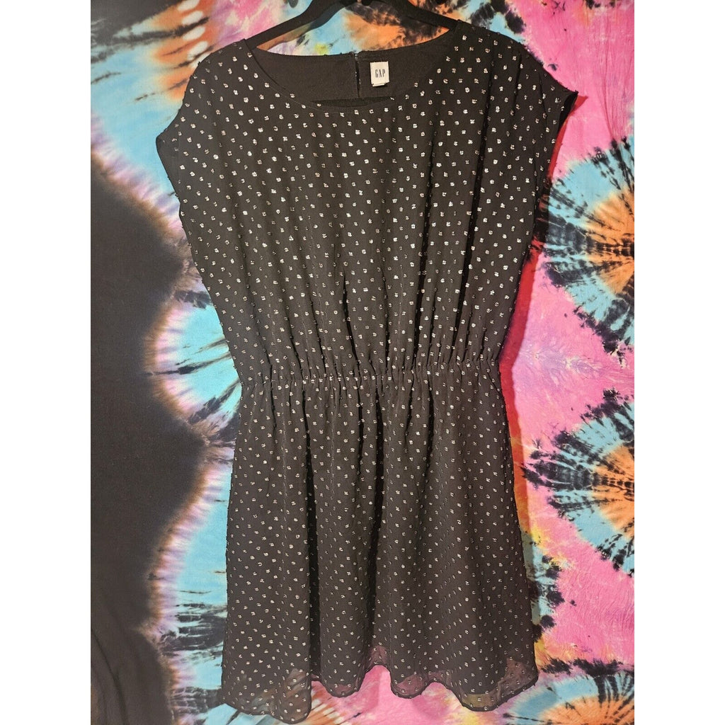 GAP Metallic Dot Skater Dress Size Medium Black/Silver