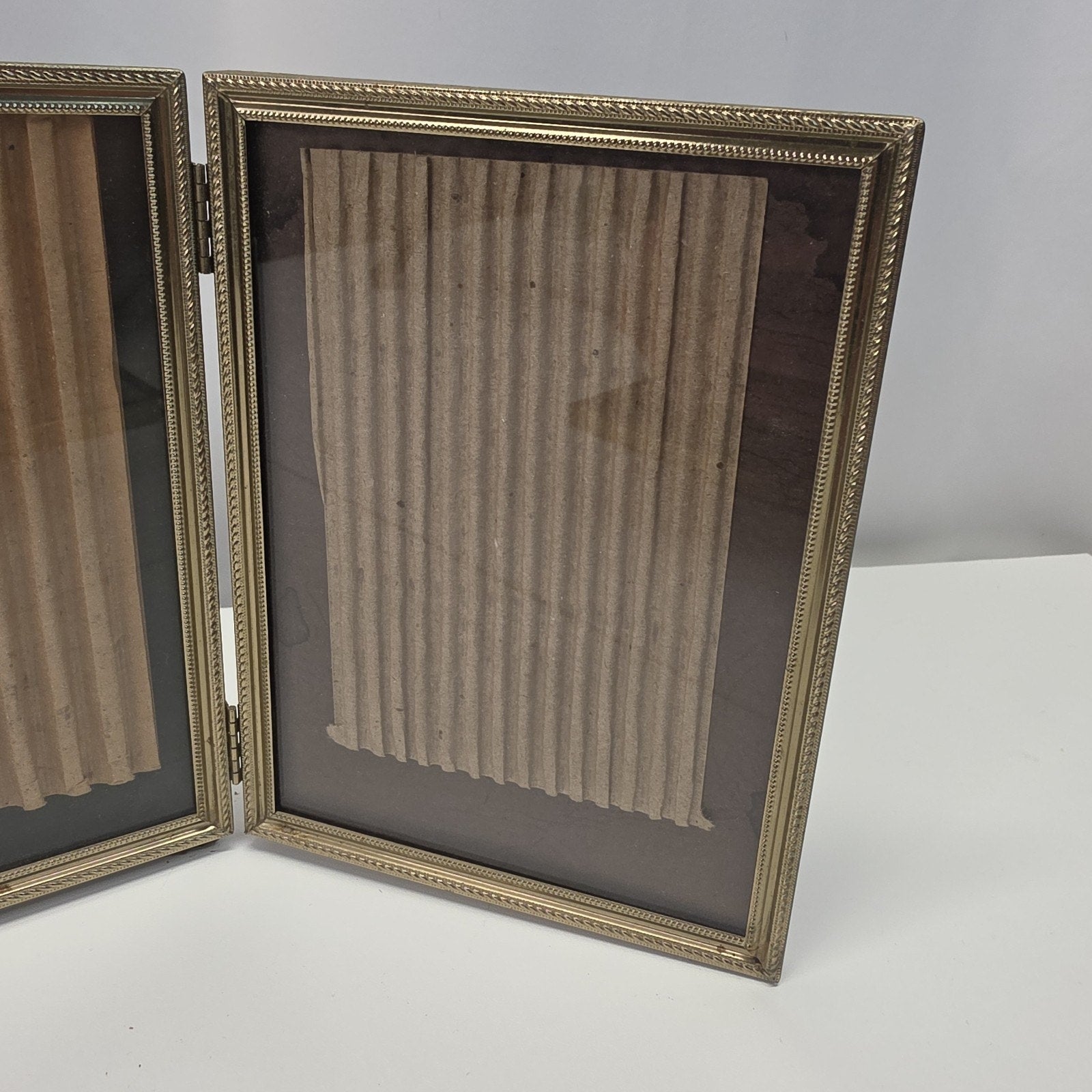 VTG 1970s Folding Photo Frame 5x4 Standing Rectangle Gold-Tone Double-Picture