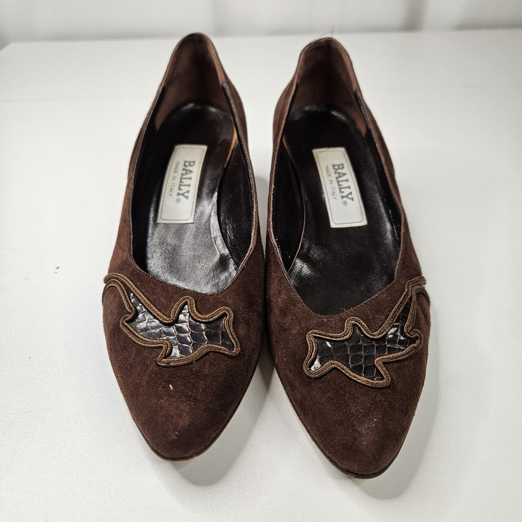 BALLY VERONICA Brown Suede Low Heel Pumps Loafers Shoes 6.5 M Kitten Heel