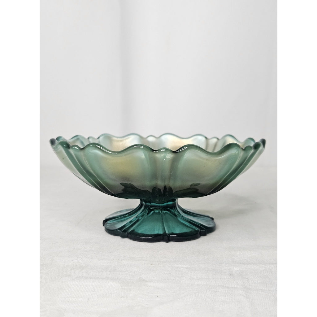 Vintage Carnival Glass Dish Bullseye Pedestal Ice Cream Iridescent Fluted Rim