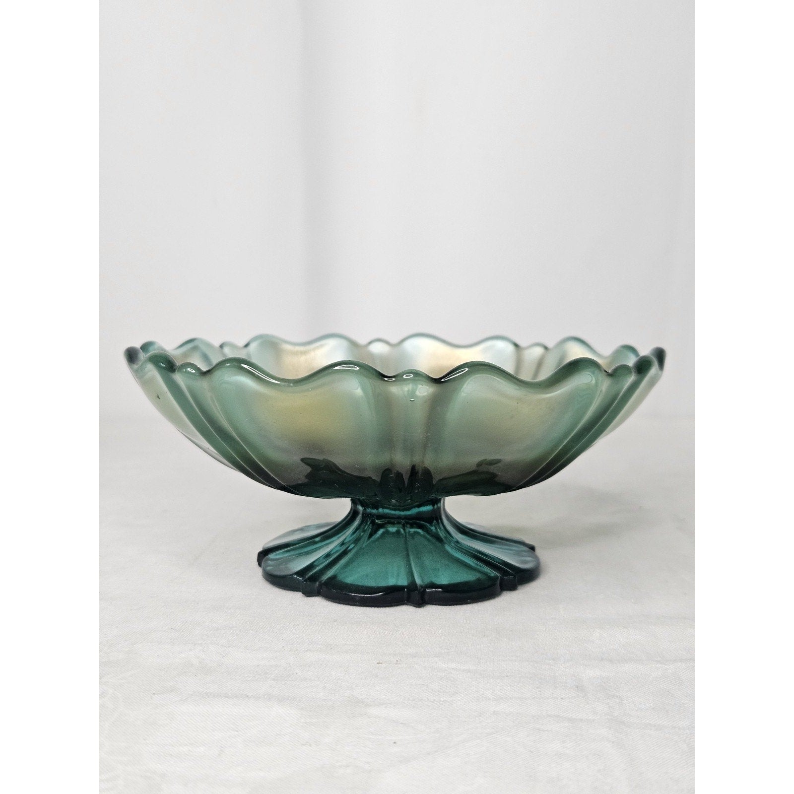 Vintage Carnival Glass Dish Bullseye Pedestal Ice Cream Iridescent Fluted Rim
