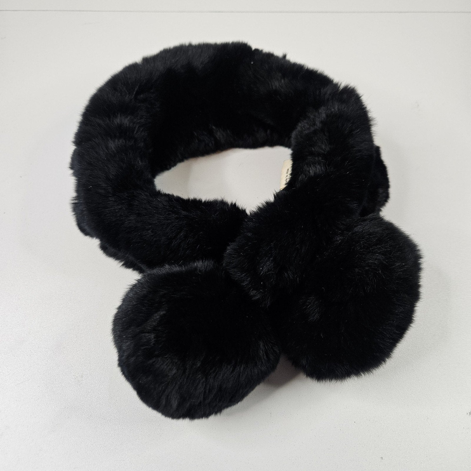 Vtg Genuine 100% Rabbit Fur Pom Pom Black Chunky Neck Warmer Scarf 4x26 Retro