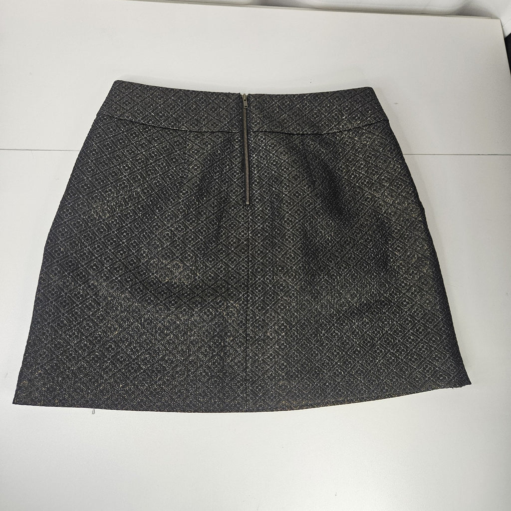 Ann Taylor LOFT Black Metallic Gold Jacquard A-Line Skirt Pockets Size 12