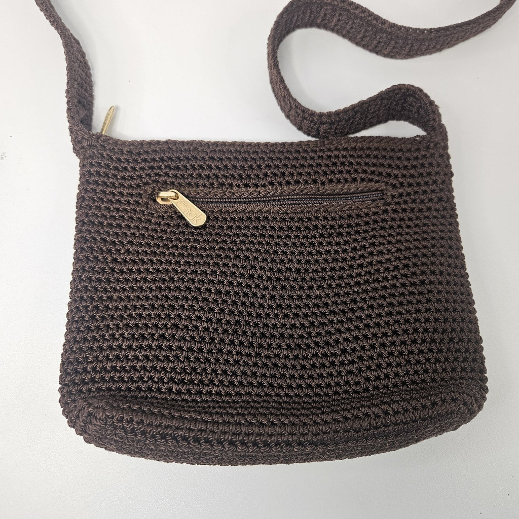 The Sak Chocolate Brown Crochet Shoulder Bag Zip Top Zip Pockets Boho Y2K Small