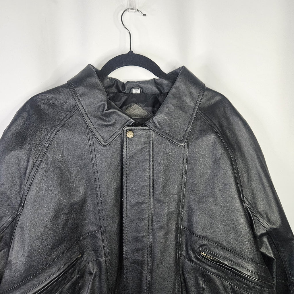 Vintage Outdoor Exchange Black Classic Leather Coat Biker Moto Jacket Men's XL
