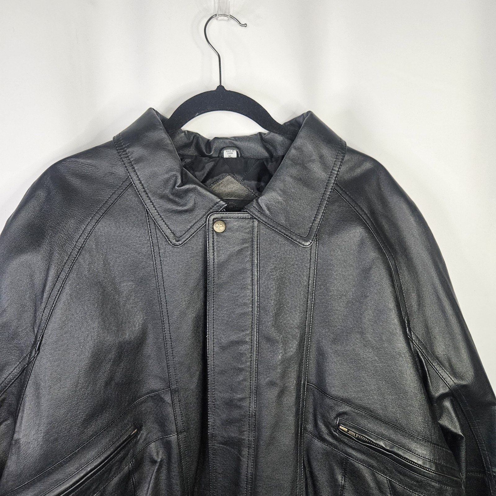 Vintage Outdoor Exchange Black Classic Leather Coat Biker Moto Jacket Men's XL