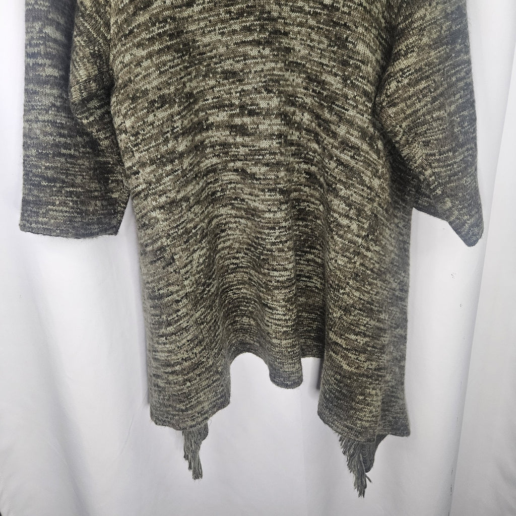 G.I.L.I. Women's Knit Sweater Cardigan Green Open Fringe M-XL PETITE NWOT Boho