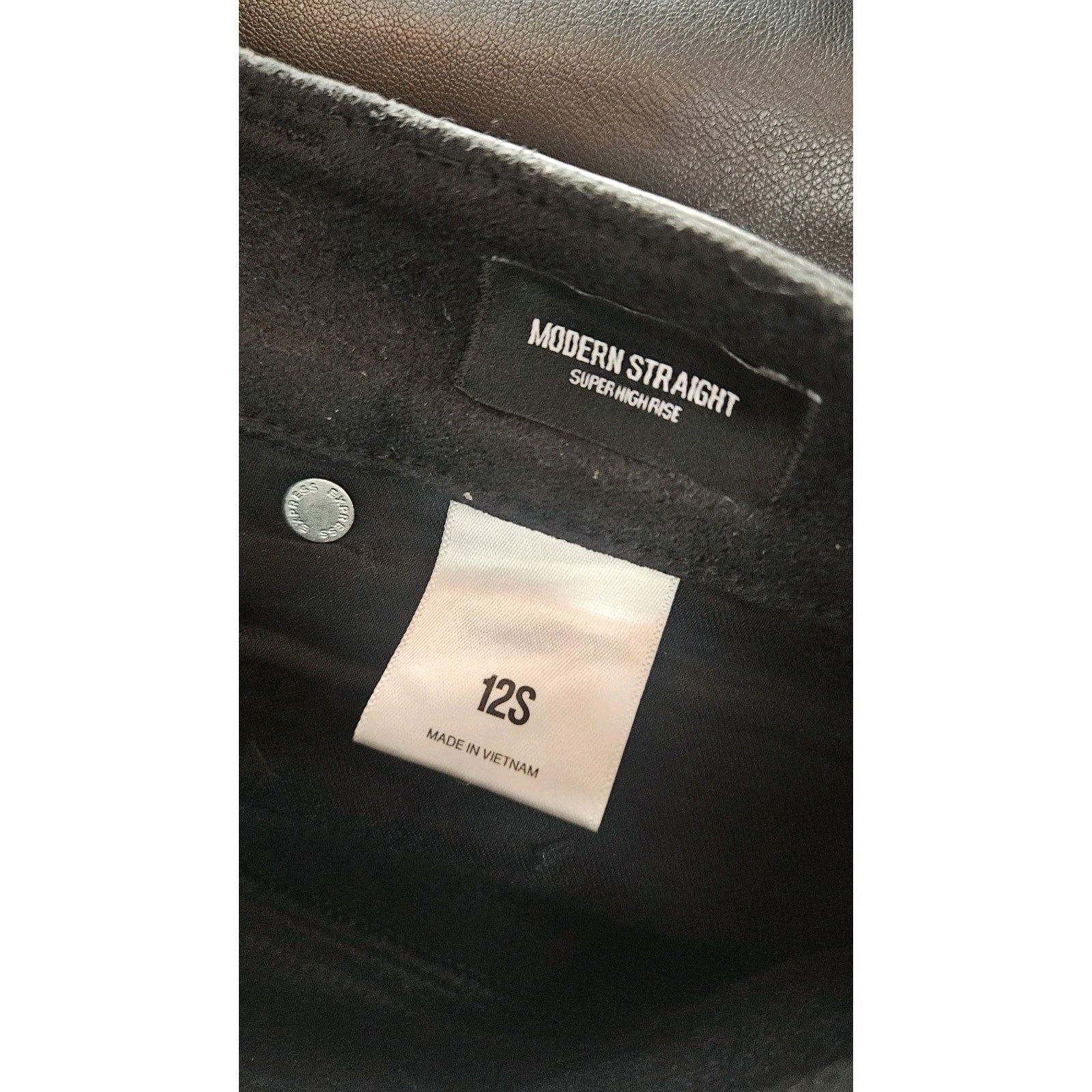 Express Black Vegan Leather Modern Straight Super High Waist Size 12S Moto Glam
