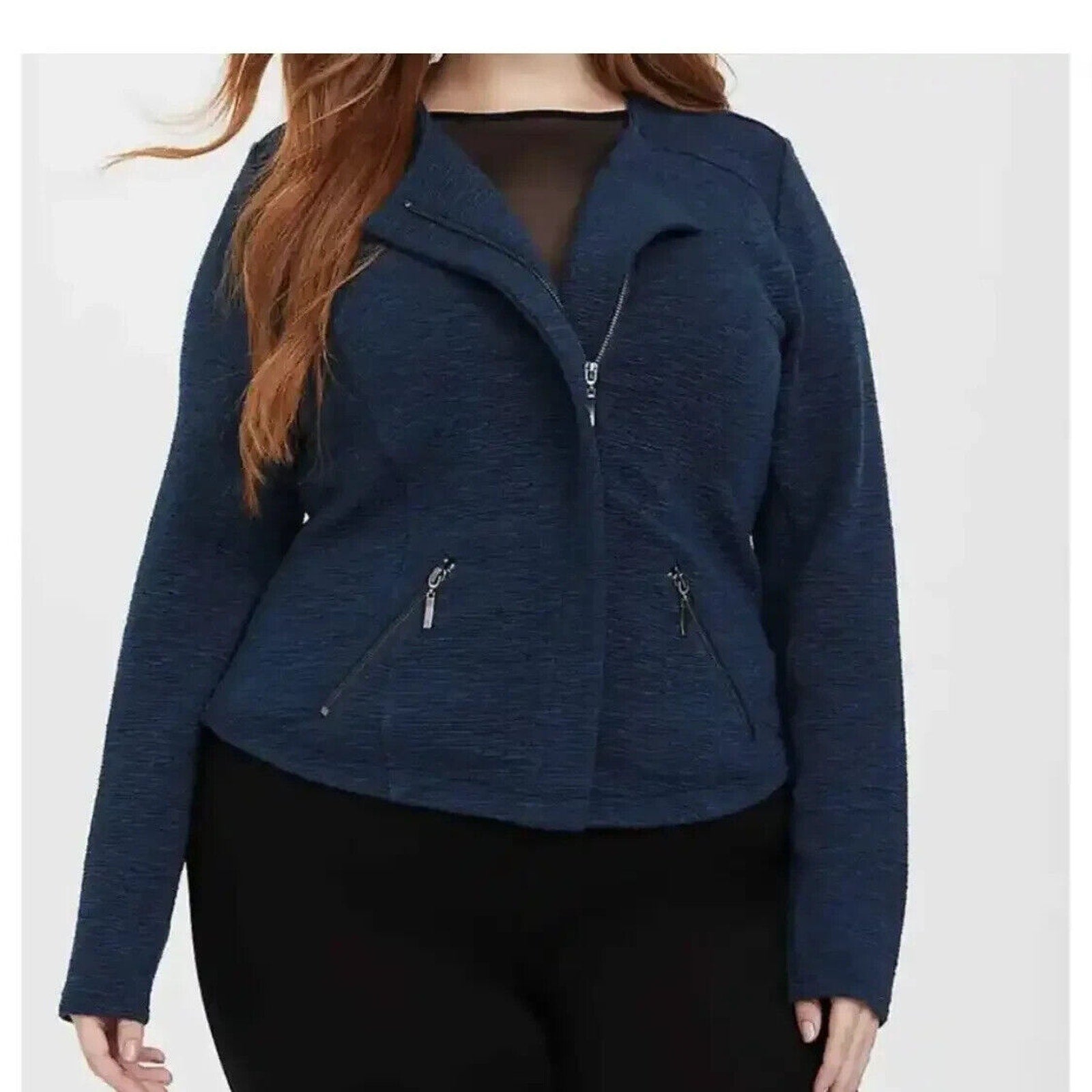 Torrid Blue Knit Textured Moto Jacket Blazer Size 2 2X Long Sleeves Zipper