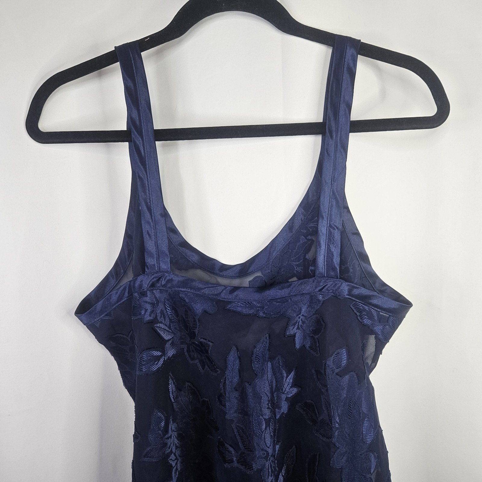 Vtg 90s Angelique Semi Sheer Slip Dress Blue Large Nightgown Lingerie Floral